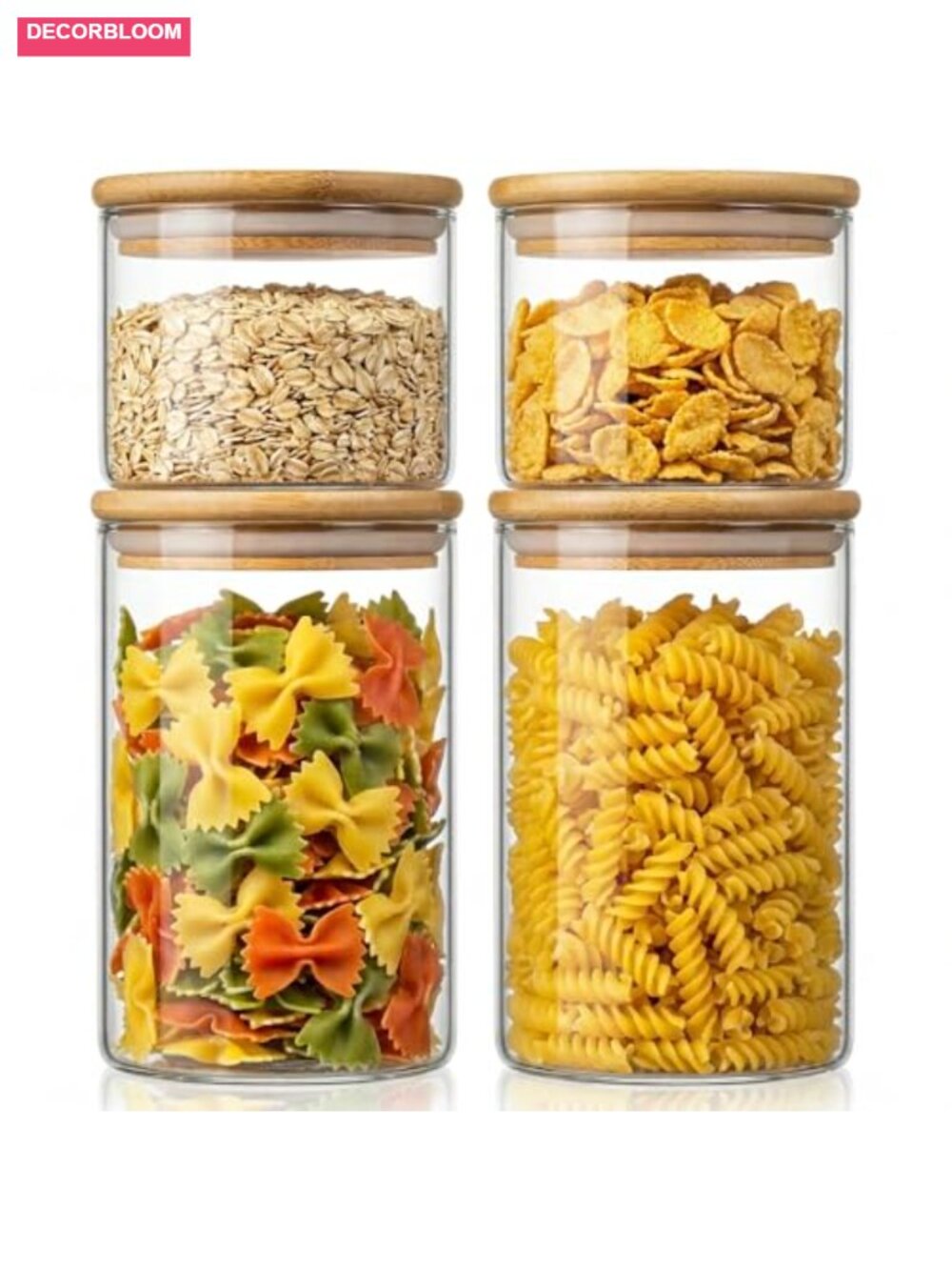 4 Pack Glass Jars with Bamboo Lids Airtight Food Storage Canisters Kitchen